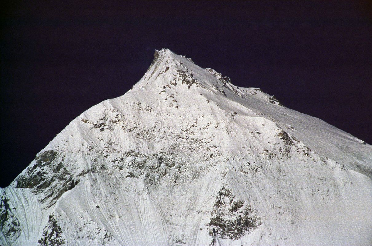 205 Dhaulagiri Northeast Face Close Up From Before Tukuche Then there was the north ridge; it was undoubtedly ice, but, judging from the moderate angle and slight rise in height would make it very suitable for an attempt (Maurice Herzog, Annapurna). How right he was. The normal climbing route used on the first ascent goes from right to left up the northeast ridge to the summit ridge and then across to the summit.
